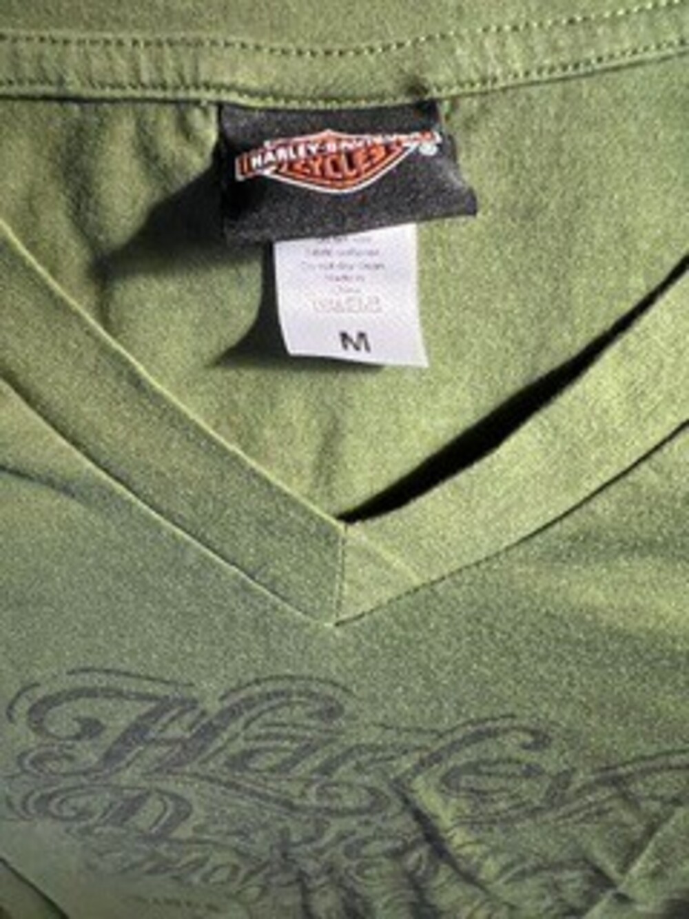 Harley-Davidson Medium Olive Green Cotton V-neck Short Sleeve T-shirt